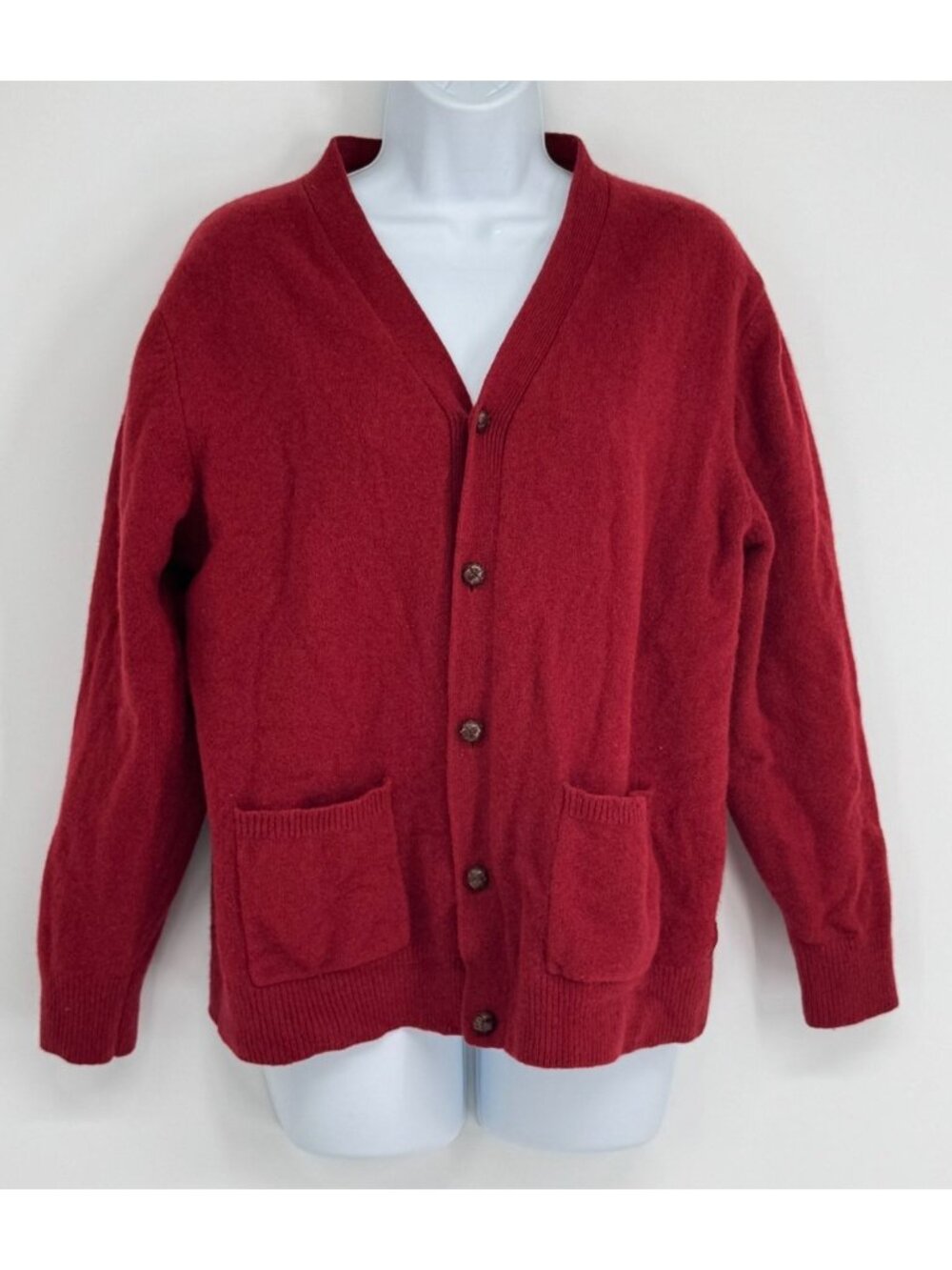 Fisherman Out of Ireland L Red Cardigan Wool Sweater Women Luxury Knit Grandpa